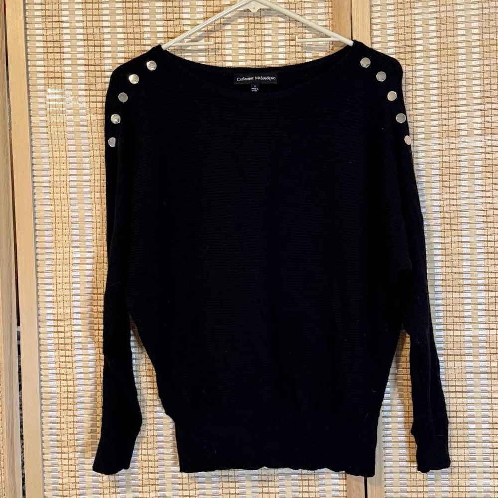 Catherine Malandrino Black Sweater with Silver Shoulder Buttons